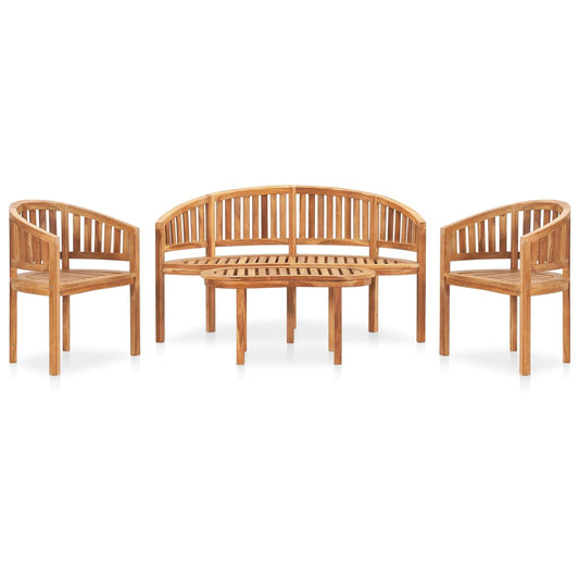 vidaXL 4 Piece Banana Garden Lounge Set Solid Teak Wood - Brown - 151 x 62 x 86 cm