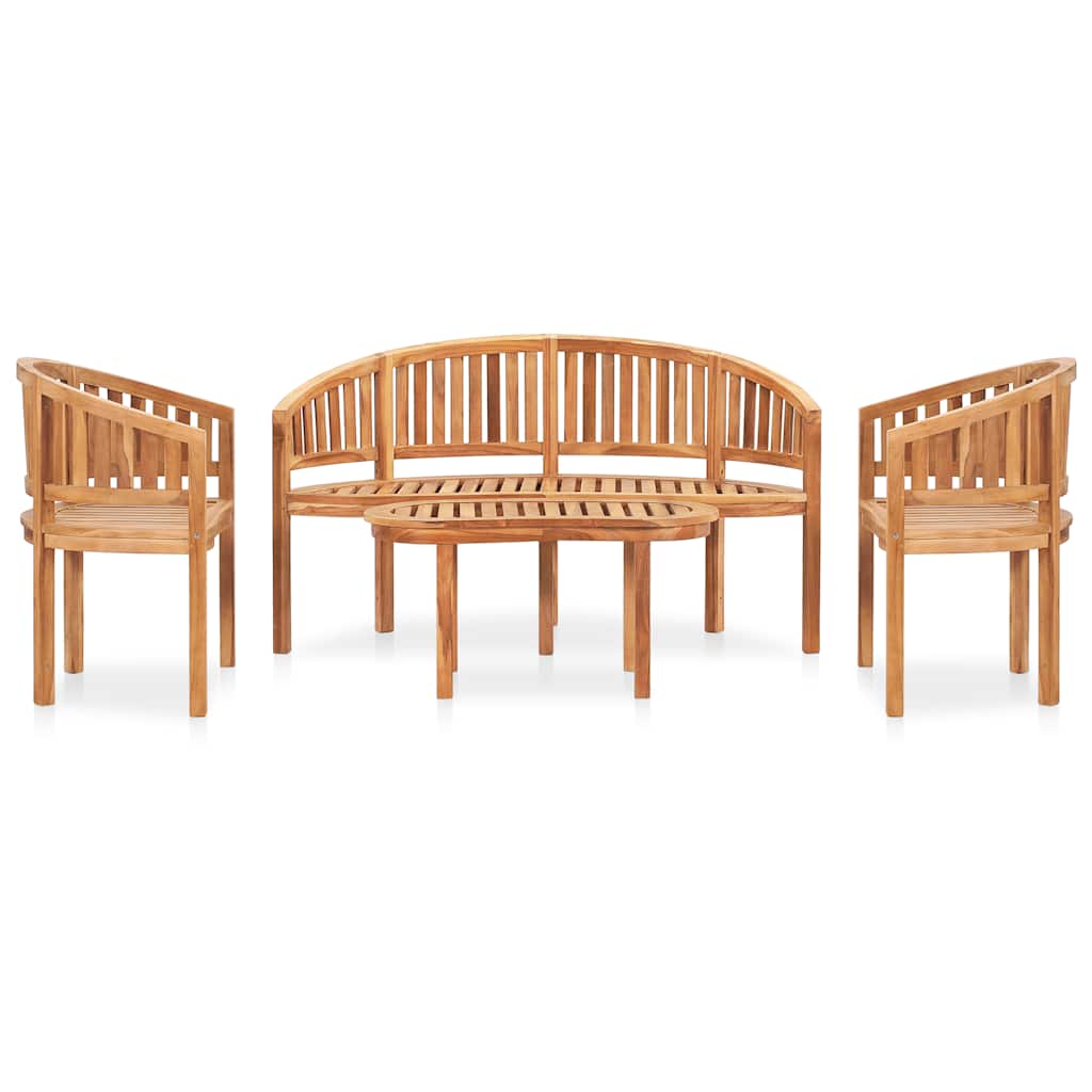 vidaXL 4 Piece Banana Garden Lounge Set Solid Teak Wood - Brown - 151 x 62 x 86 cm
