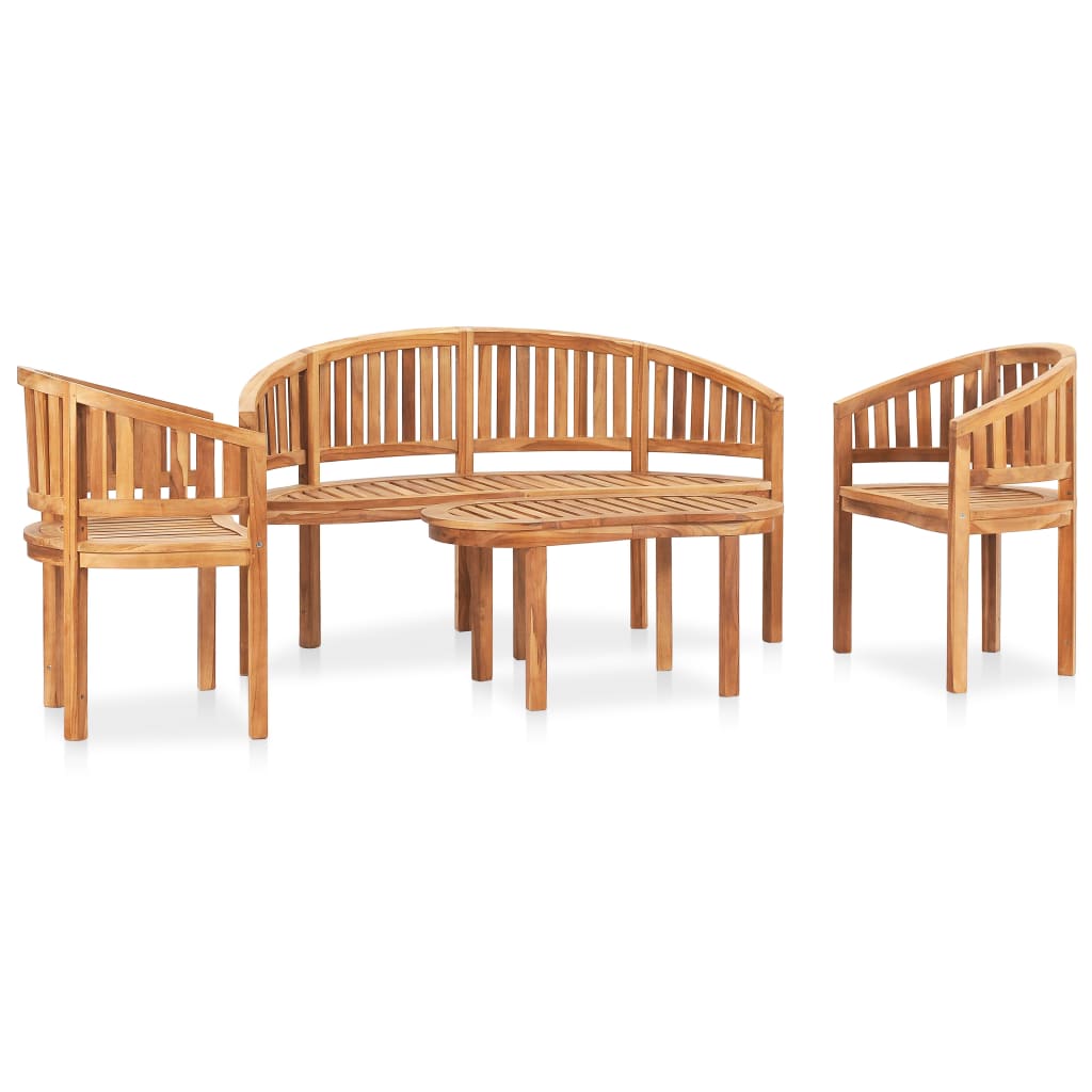 vidaXL 4 Piece Banana Garden Lounge Set Solid Teak Wood - Brown - 151 x 62 x 86 cm