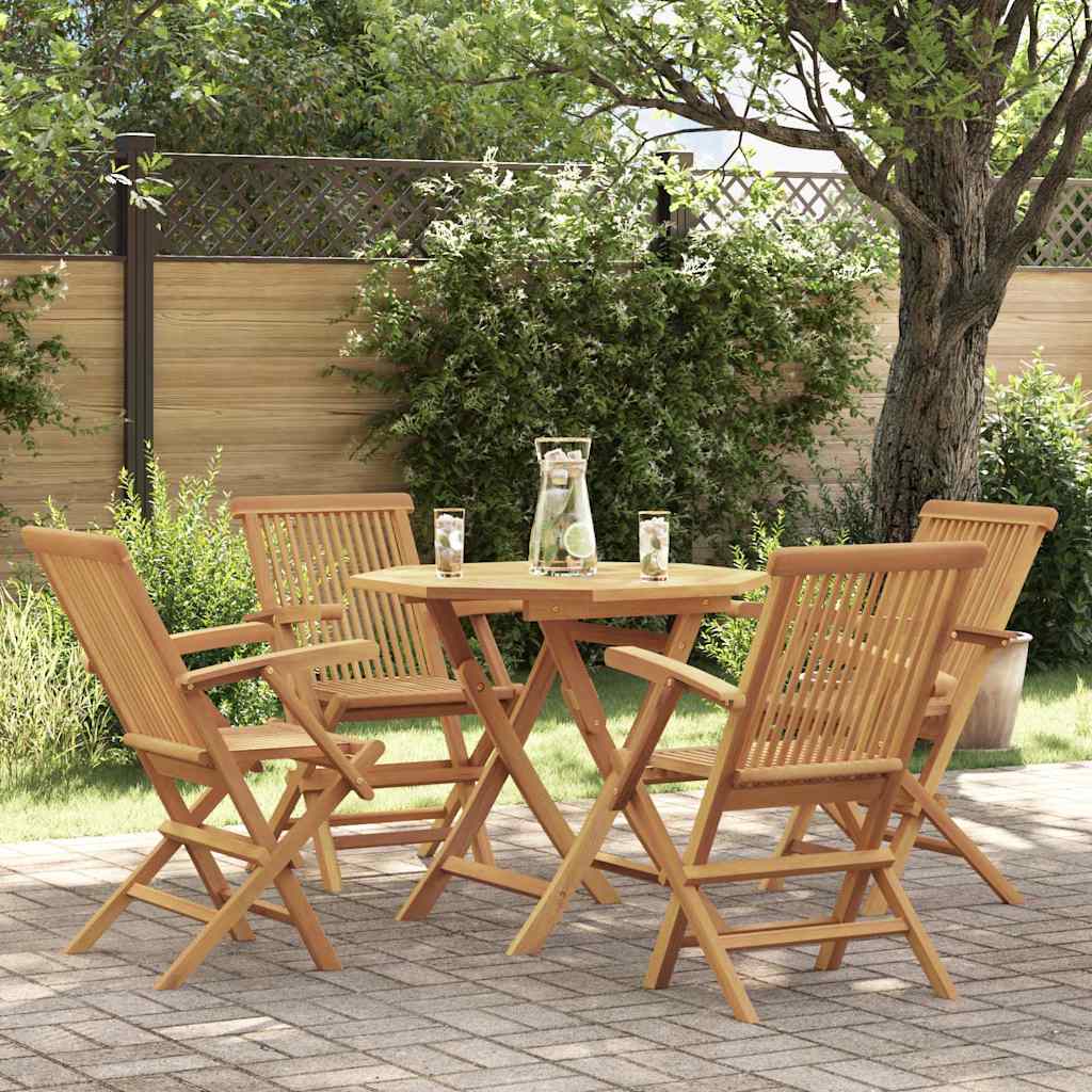 3059582 vidaXL 5 Piece Garden Dining Set Solid Teak Wood (47418+2x41999) - Brown - 85 x 85 x 76 cm