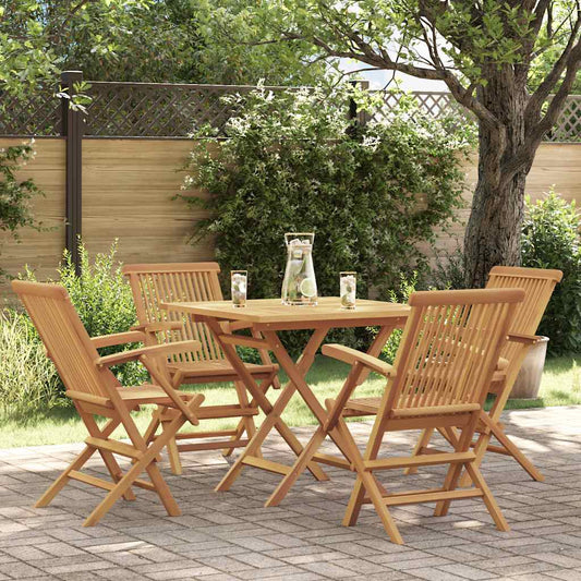 3059584 vidaXL 5 Piece Garden Dining Set Solid Teak Wood (47419+2x41999) - Brown - 85 x 85 x 76 cm