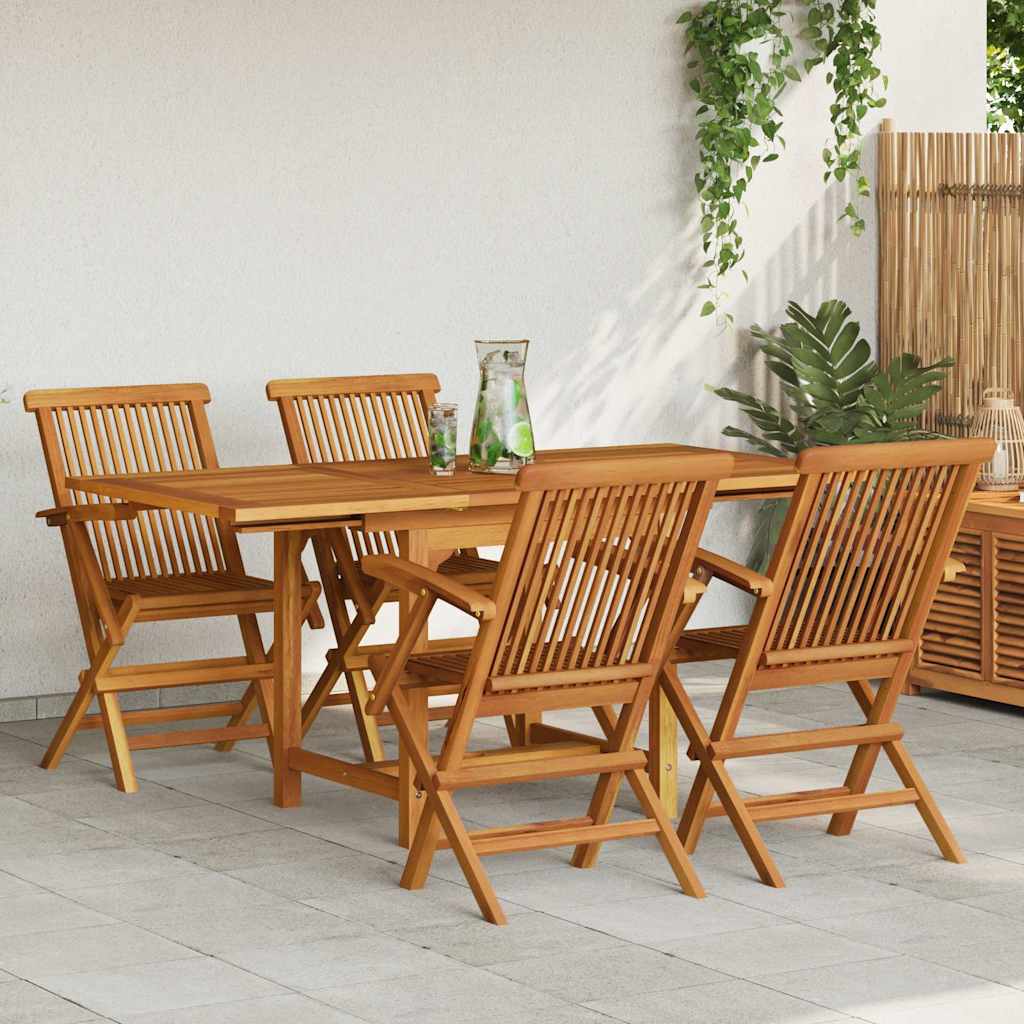 vidaXL 5 Piece Garden Dining Set Solid Teak Wood - Brown