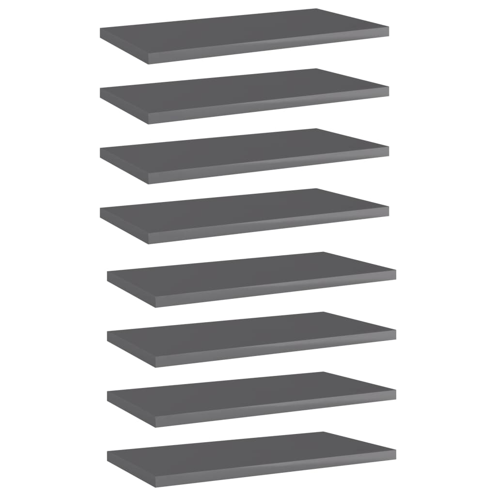 805153 vidaXL Bookshelf Boards 8 pcs High Gloss Grey 40x20x1,5 cm Engineered Wood