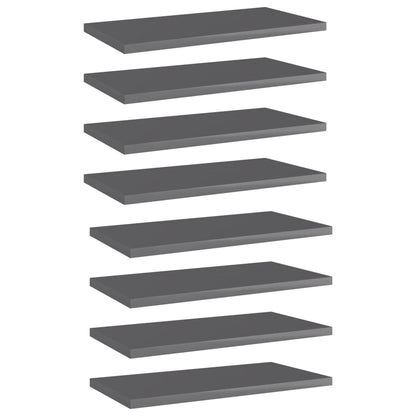 805153 vidaXL Bookshelf Boards 8 pcs High Gloss Grey 40x20x1,5 cm Engineered Wood