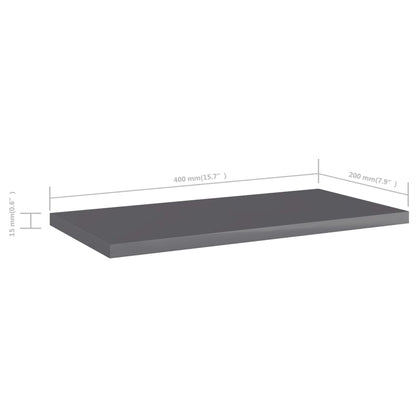 805153 vidaXL Bookshelf Boards 8 pcs High Gloss Grey 40x20x1,5 cm Engineered Wood