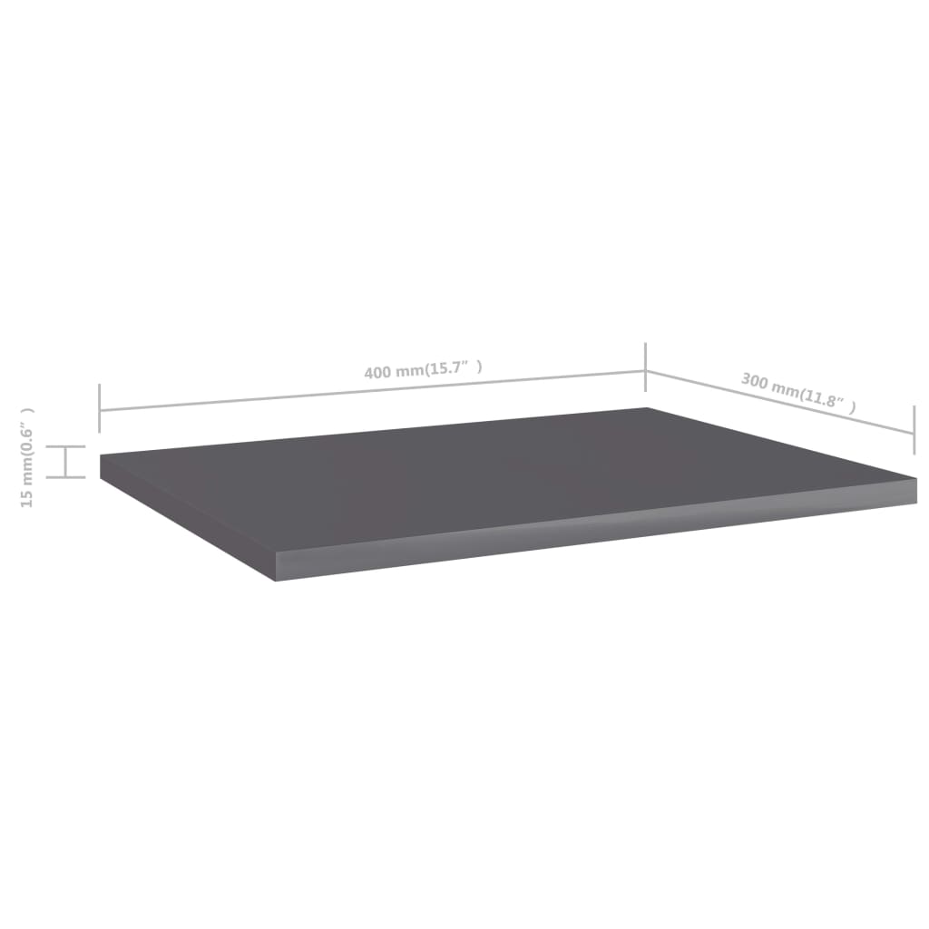 805168 vidaXL Bookshelf Boards 4 pcs High Gloss Grey 40x30x1,5 cm Engineered Wood