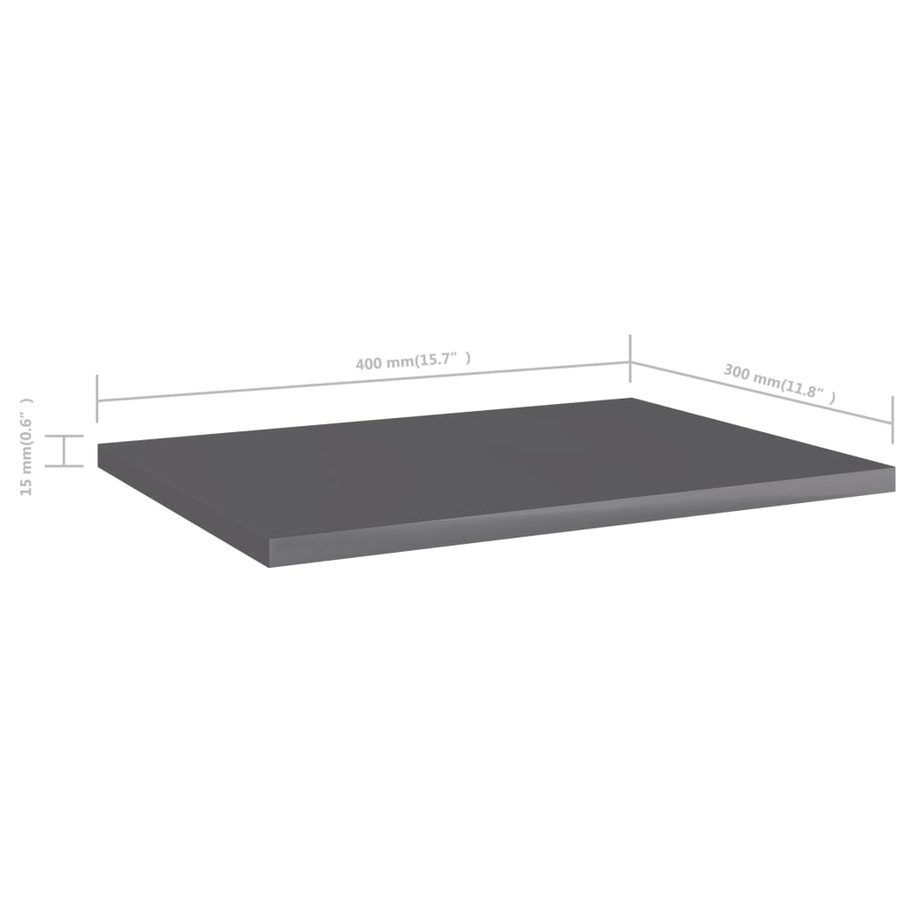 805169 vidaXL Bookshelf Boards 8 pcs High Gloss Grey 40x30x1,5 cm Engineered Wood