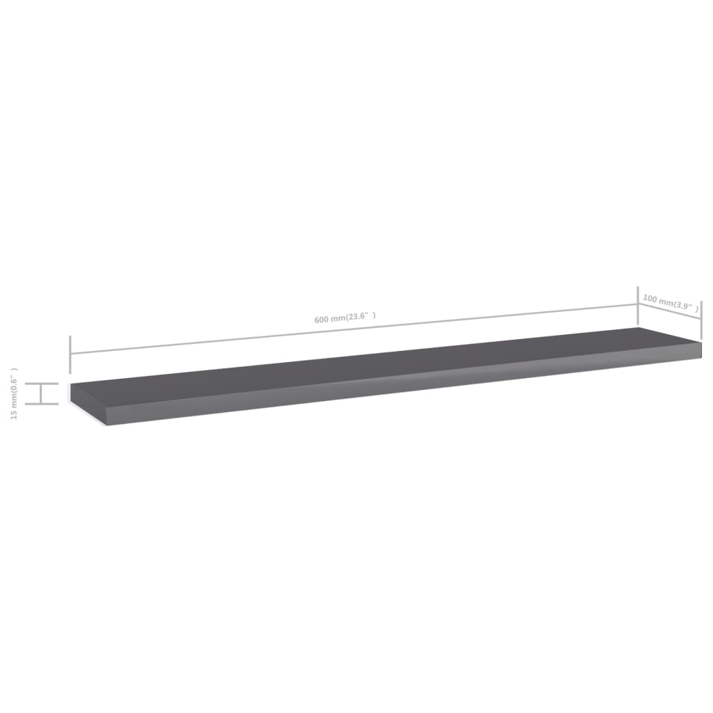 805216 vidaXL Bookshelf Boards 4 pcs High Gloss Grey 60x10x1,5 cm Engineered Wood
