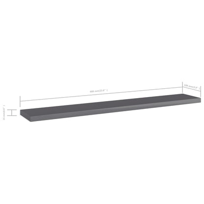 805216 vidaXL Bookshelf Boards 4 pcs High Gloss Grey 60x10x1,5 cm Engineered Wood