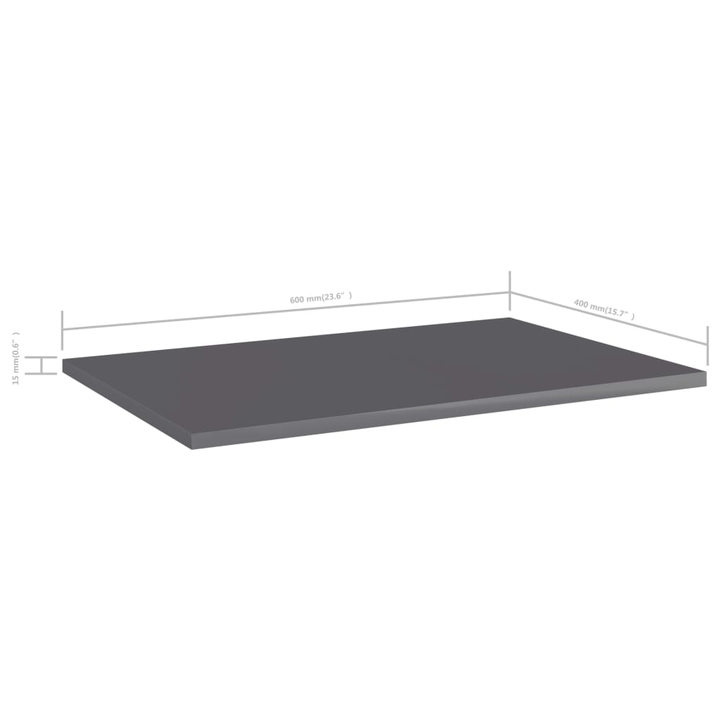 805264 vidaXL Bookshelf Boards 4 pcs High Gloss Grey 60x40x1,5 cm Engineered Wood