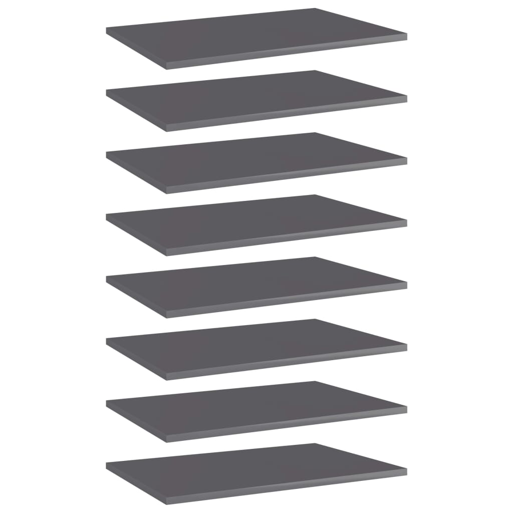 805265 vidaXL Bookshelf Boards 8 pcs High Gloss Grey 60x40x1,5 cm Engineered Wood