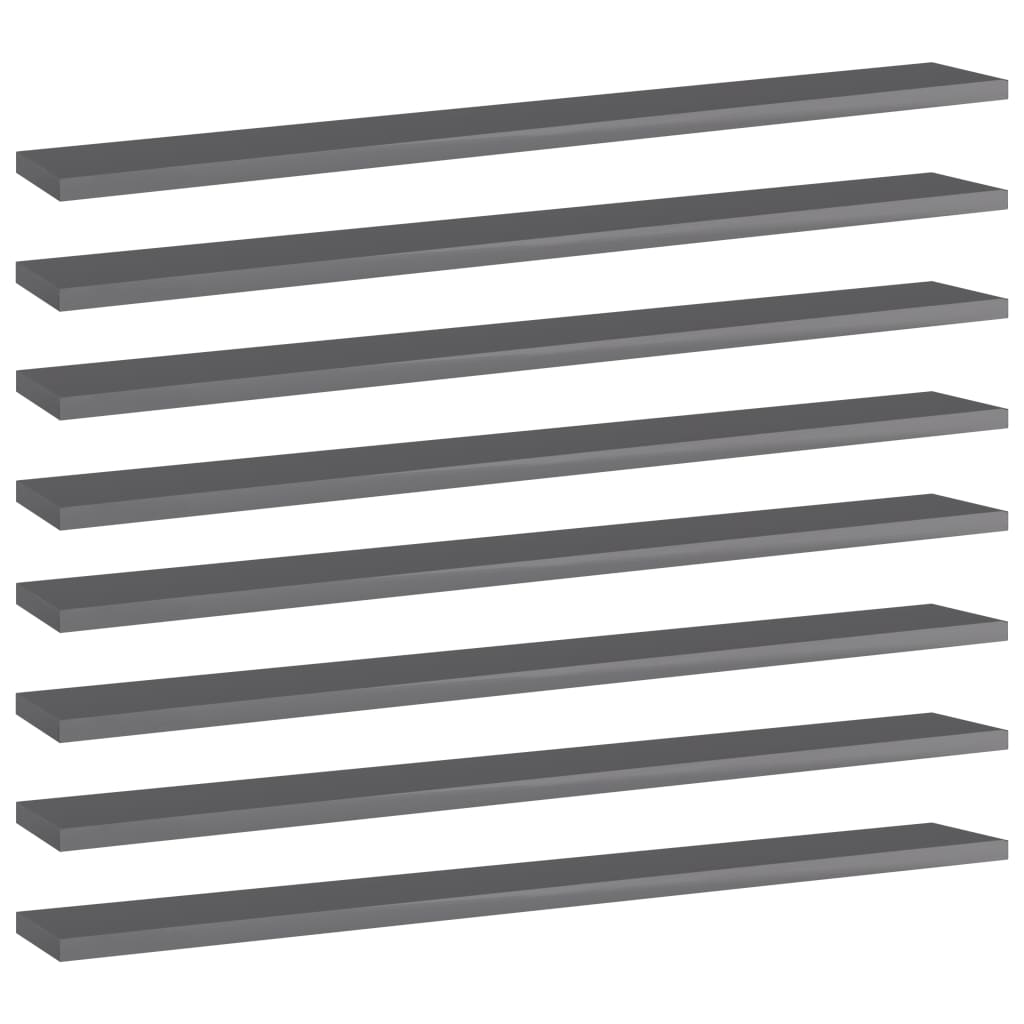 805297 vidaXL Bookshelf Boards 8 pcs High Gloss Grey 80x10x1,5 cm Engineered Wood