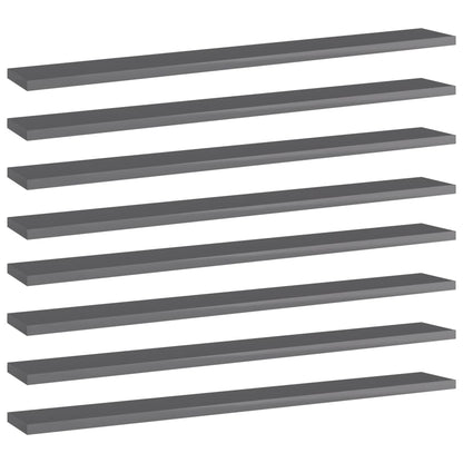 805297 vidaXL Bookshelf Boards 8 pcs High Gloss Grey 80x10x1,5 cm Engineered Wood