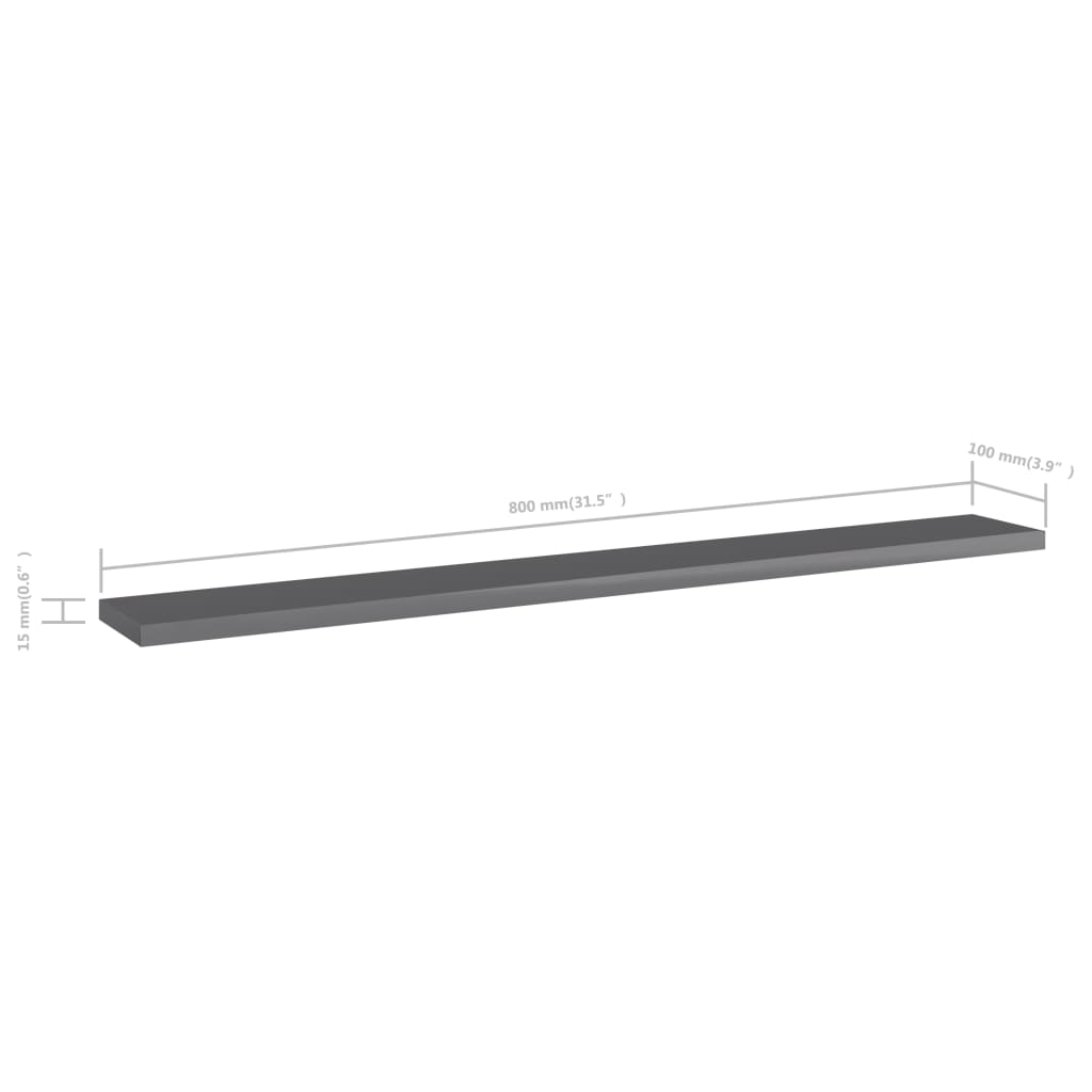 805297 vidaXL Bookshelf Boards 8 pcs High Gloss Grey 80x10x1,5 cm Engineered Wood