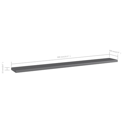 805297 vidaXL Bookshelf Boards 8 pcs High Gloss Grey 80x10x1,5 cm Engineered Wood