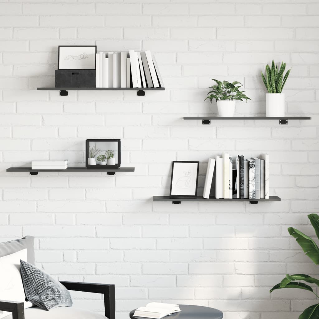 805313 vidaXL Bookshelf Boards 8 pcs High Gloss Grey 80x20x1,5 cm Engineered Wood