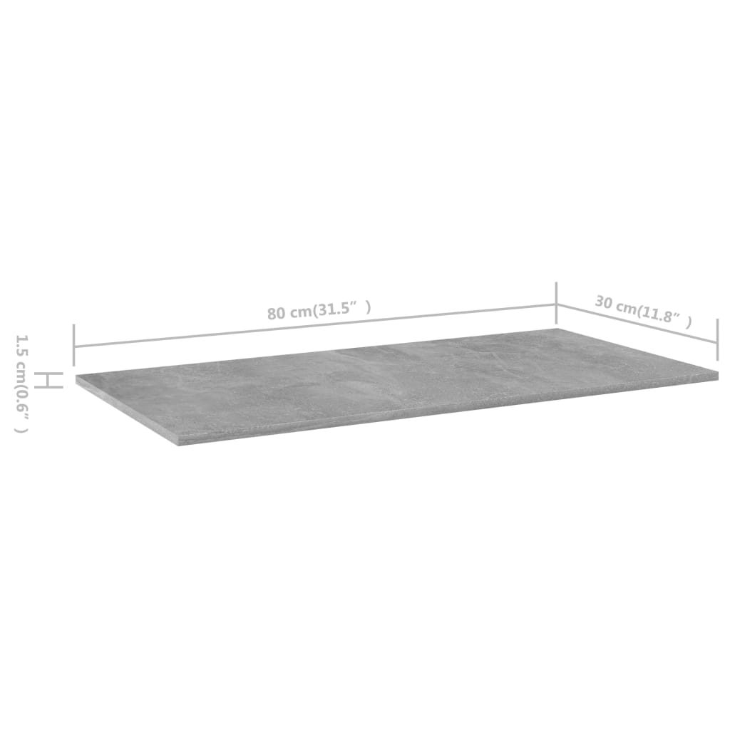 805323 vidaXL Bookshelf Boards 8 pcs Concrete Grey 80x30x1,5 cm Engineered Wood
