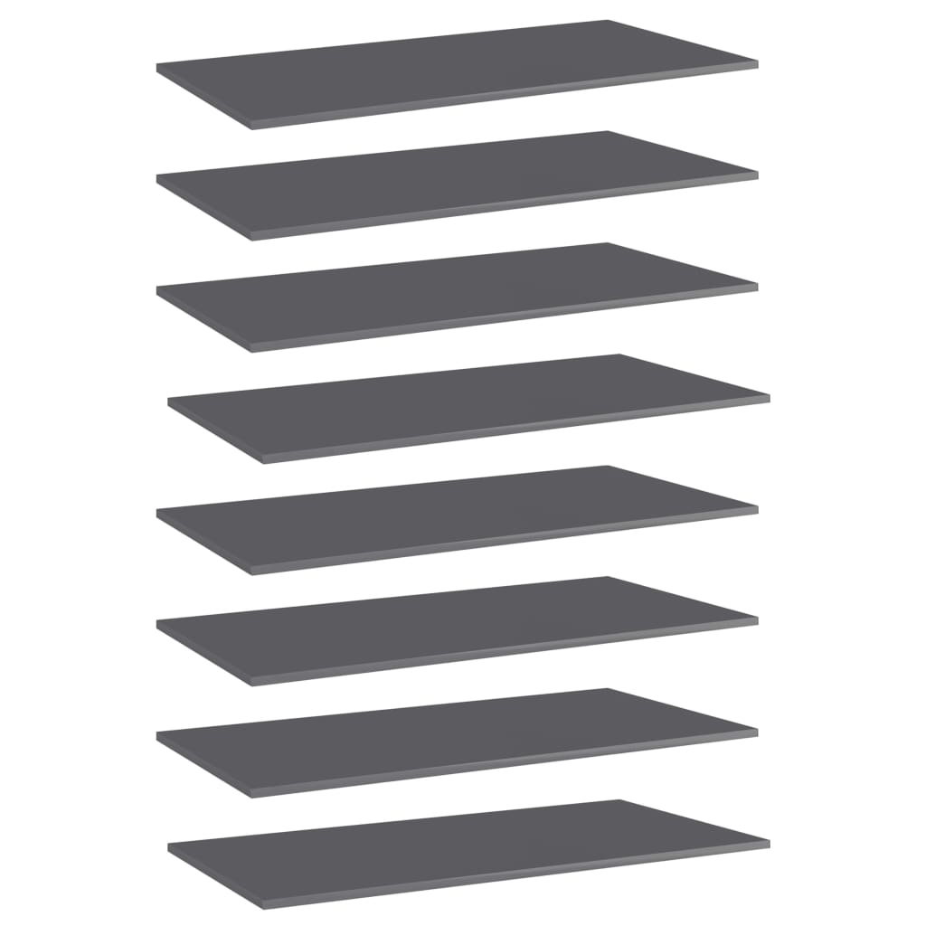 805329 vidaXL Bookshelf Boards 8 pcs High Gloss Grey 80x30x1,5 cm Engineered Wood