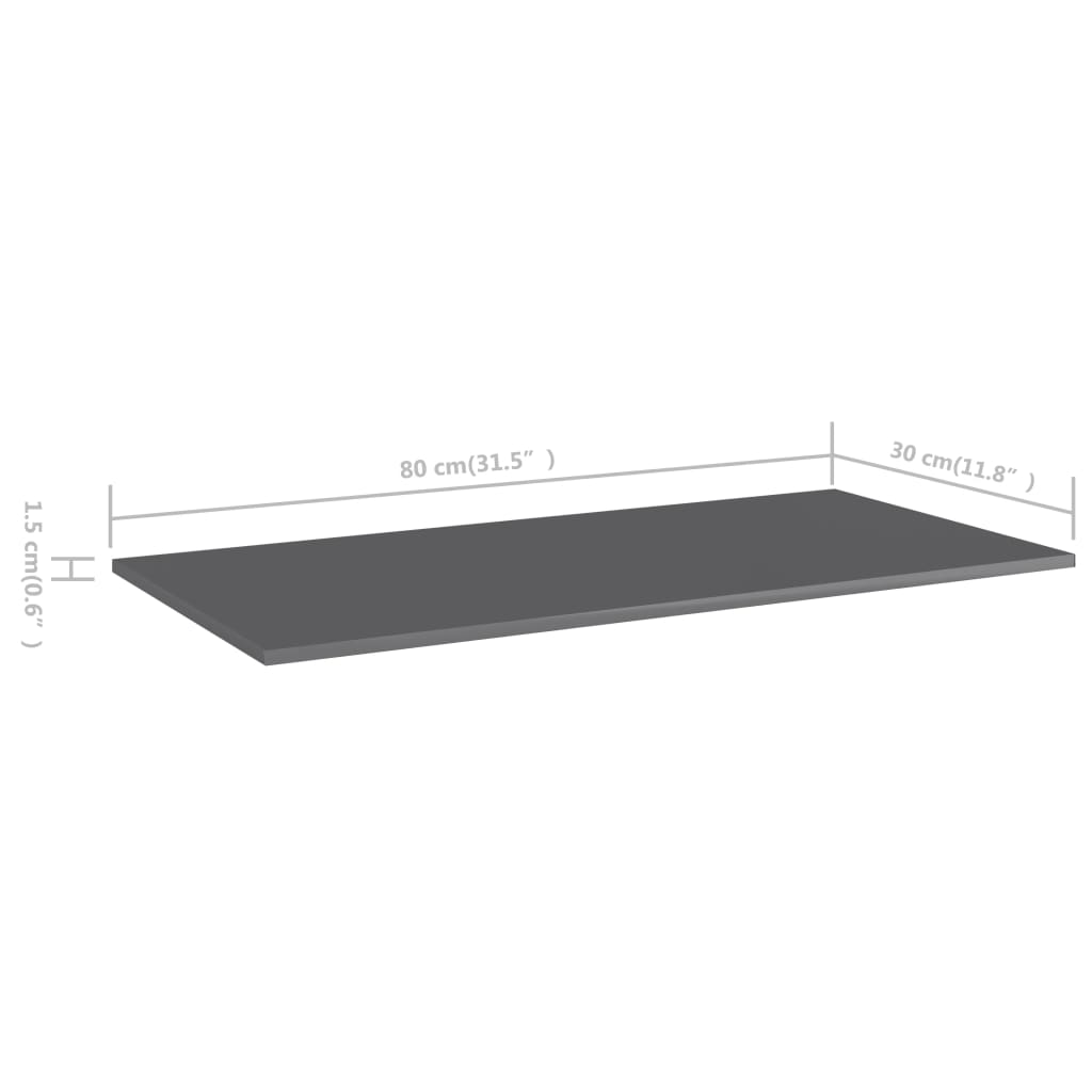 805329 vidaXL Bookshelf Boards 8 pcs High Gloss Grey 80x30x1,5 cm Engineered Wood
