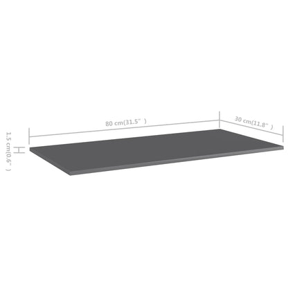 805329 vidaXL Bookshelf Boards 8 pcs High Gloss Grey 80x30x1,5 cm Engineered Wood