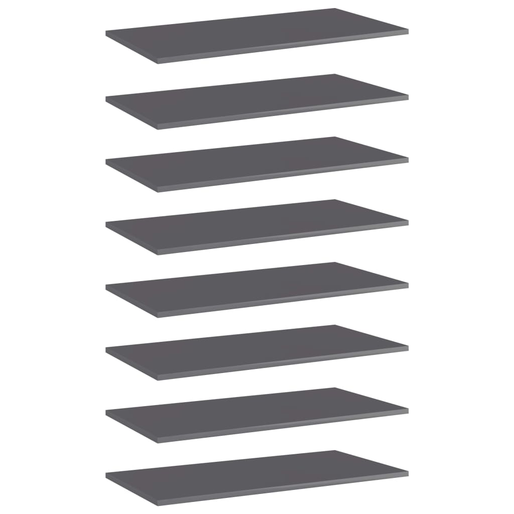 805345 vidaXL Bookshelf Boards 8 pcs High Gloss Grey 80x40x1,5 cm Engineered Wood