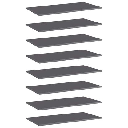 805345 vidaXL Bookshelf Boards 8 pcs High Gloss Grey 80x40x1,5 cm Engineered Wood