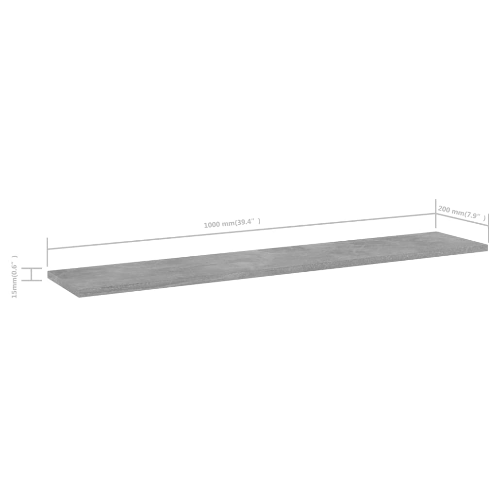 805386 vidaXL Bookshelf Boards 4 pcs Concrete Grey 100x20x1,5 cm Engineered Wood