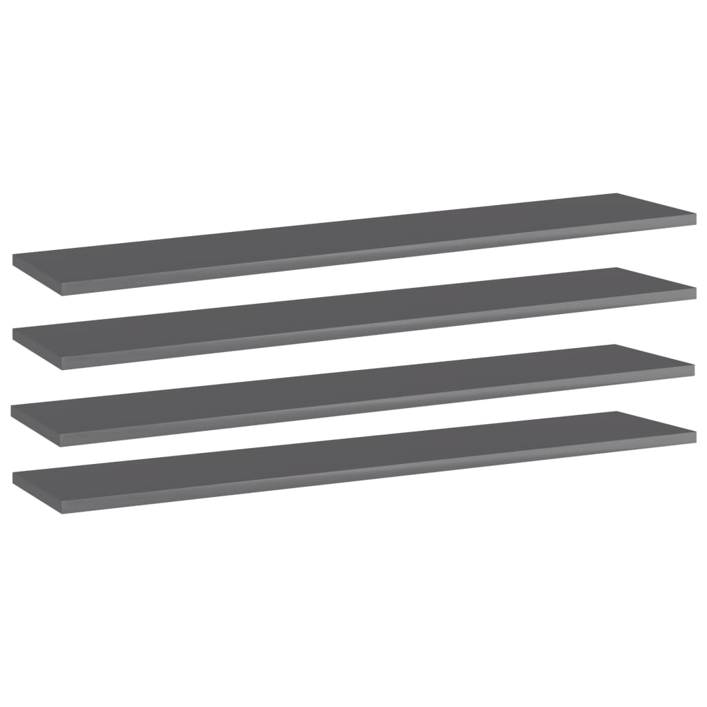 805392 vidaXL Bookshelf Boards 4 pcs High Gloss Grey 100x20x1,5 cm Engineered Wood
