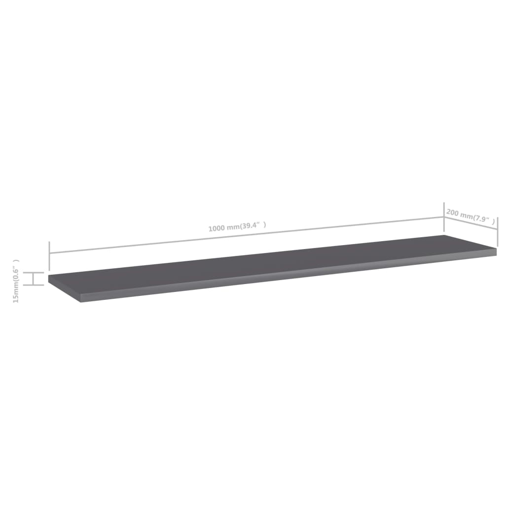 805392 vidaXL Bookshelf Boards 4 pcs High Gloss Grey 100x20x1,5 cm Engineered Wood
