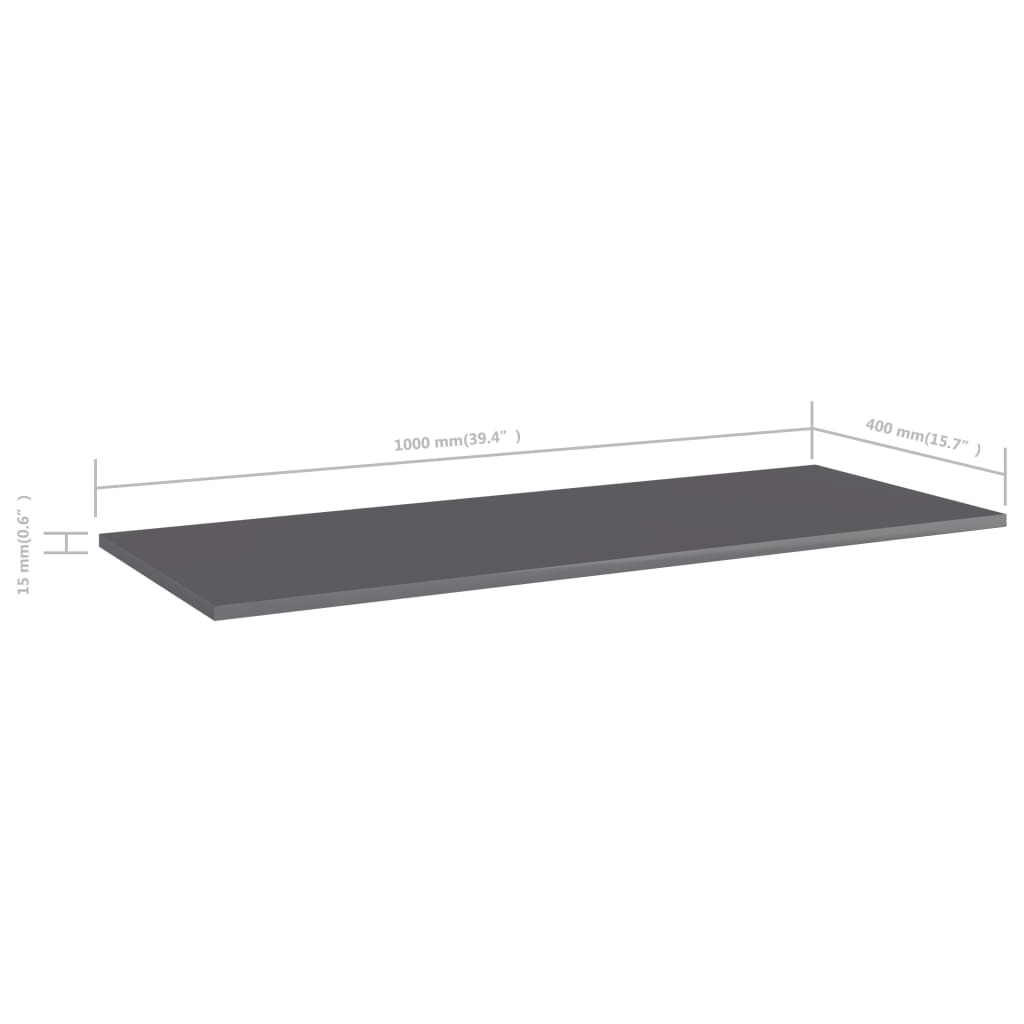 805417 vidaXL Bookshelf Boards 4 pcs High Gloss Grey 100x40x1,5 cm Engineered Wood