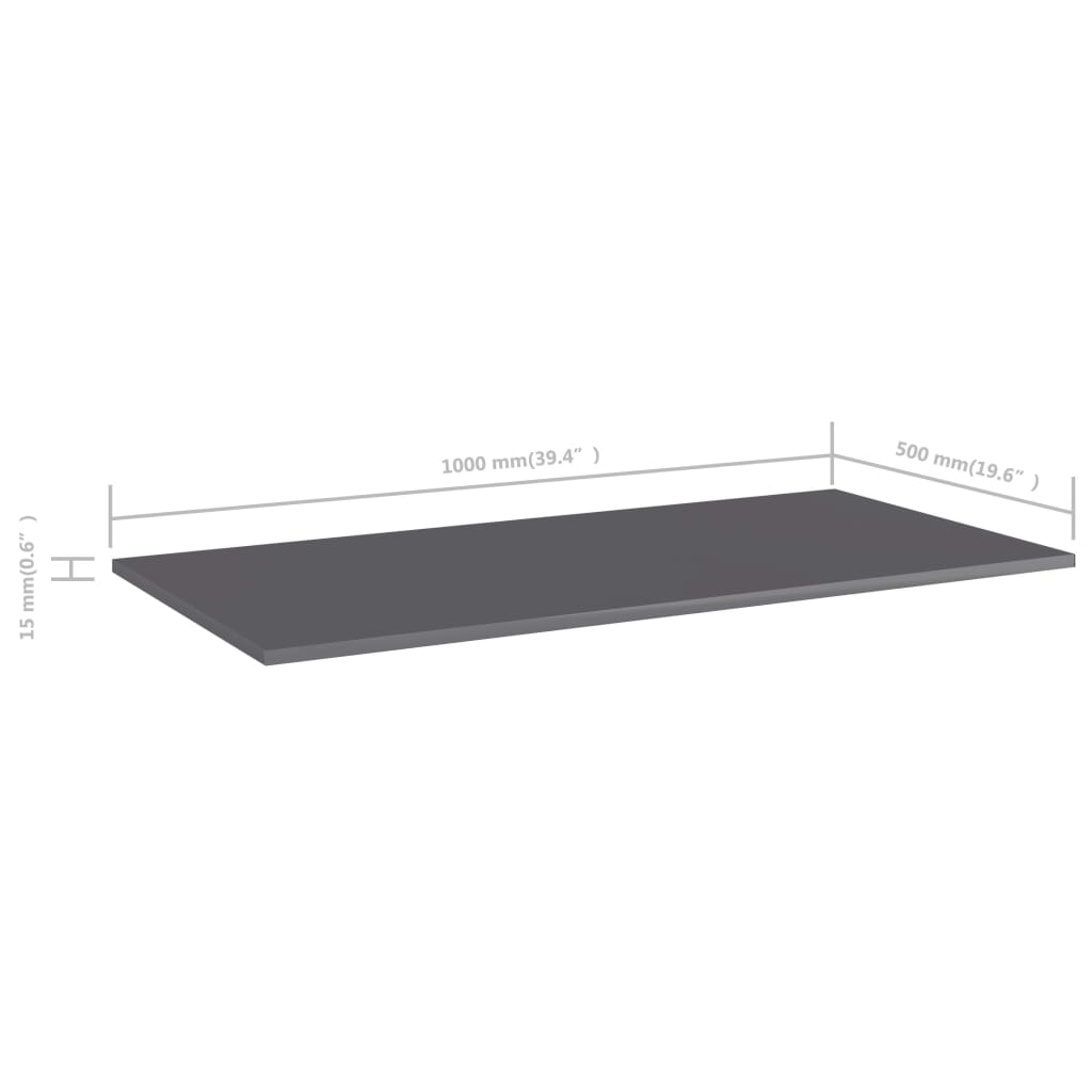 805425 vidaXL Bookshelf Boards 4 pcs High Gloss Grey 100x50x1,5 cm Engineered Wood