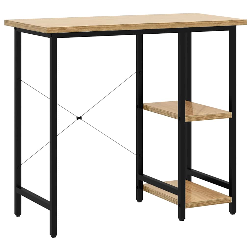20557 vidaXL Computer Desk Black and Light Oak 80x40x72 cm MDF and Metal - Brown