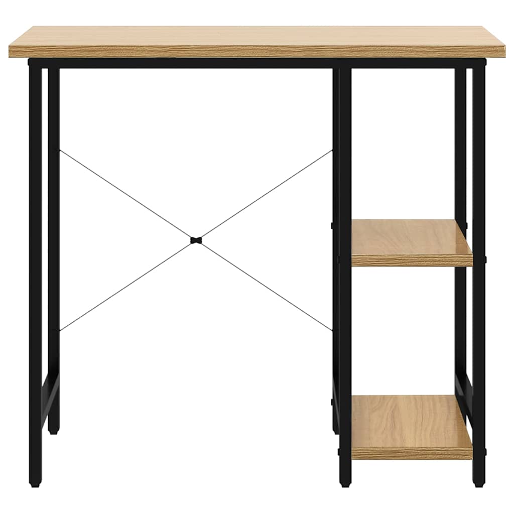 20557 vidaXL Computer Desk Black and Light Oak 80x40x72 cm MDF and Metal - Brown