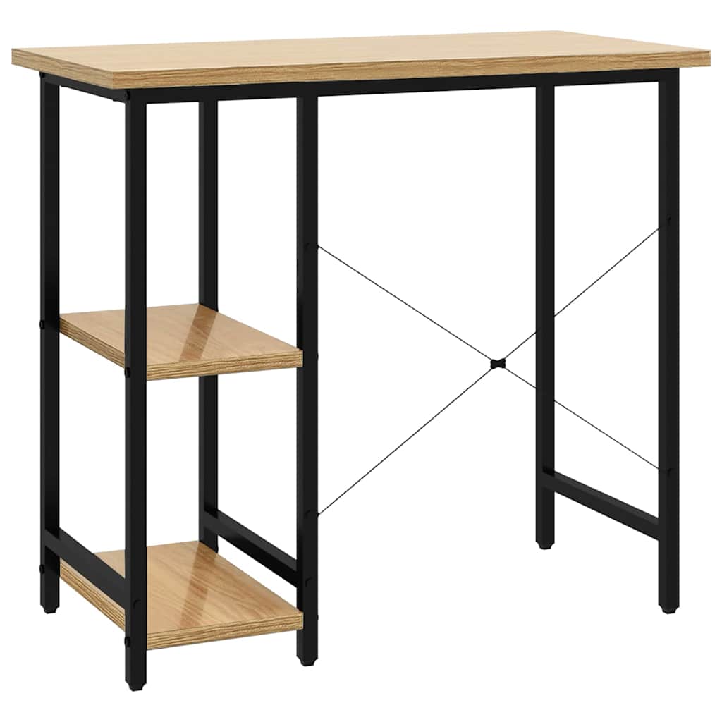 20557 vidaXL Computer Desk Black and Light Oak 80x40x72 cm MDF and Metal - Brown