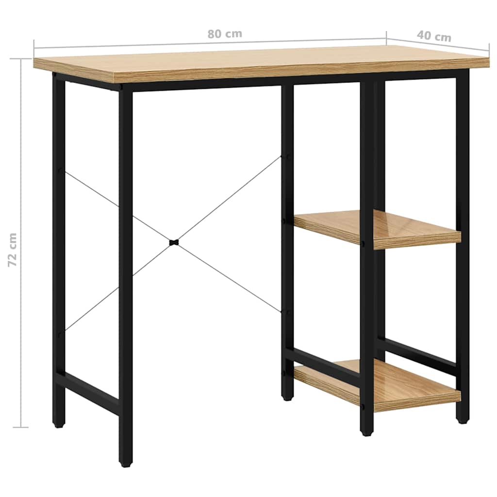 20557 vidaXL Computer Desk Black and Light Oak 80x40x72 cm MDF and Metal - Brown