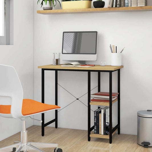 20557 vidaXL Computer Desk Black and Light Oak 80x40x72 cm MDF and Metal - Brown