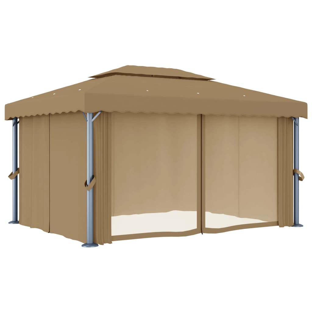 vidaXL Gazebo with Curtain 4x3 m Taupe Aluminium