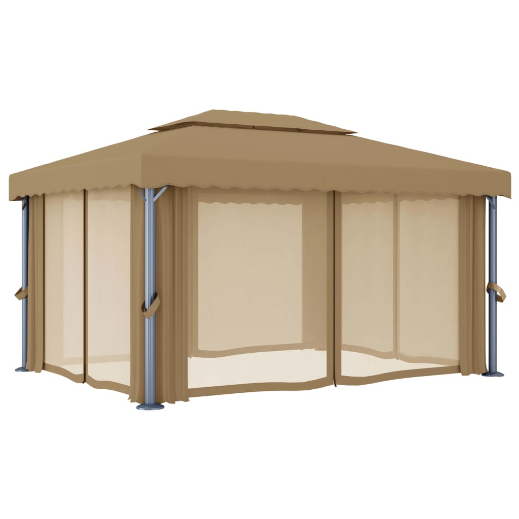 vidaXL Gazebo with Curtain 4x3 m Taupe Aluminium
