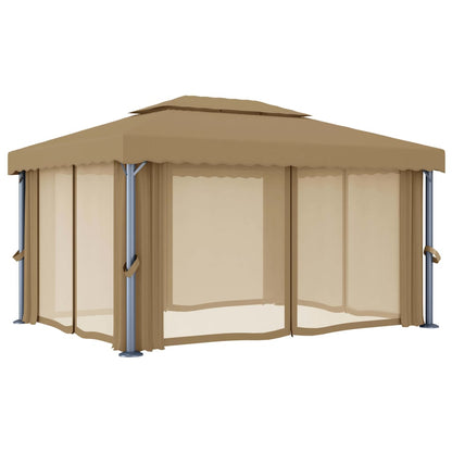 vidaXL Gazebo with Curtain 4x3 m Taupe Aluminium