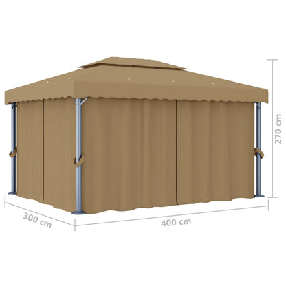 vidaXL Gazebo with Curtain 4x3 m Taupe Aluminium