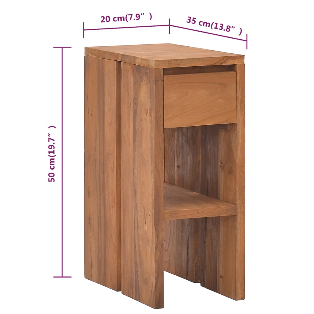 vidaXL Bedside Cabinet 20x35x50 cm Solid Teak Wood - Brown - Small