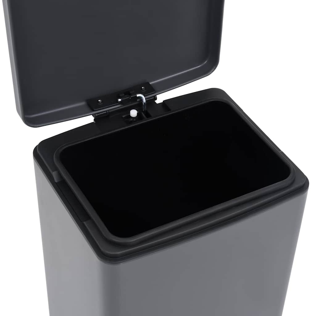 145972 vidaXL Dustbin with Pedal Anti-fingerprint 30L Grey Stainless Steel - 31 x 31.5 x 71 cm
