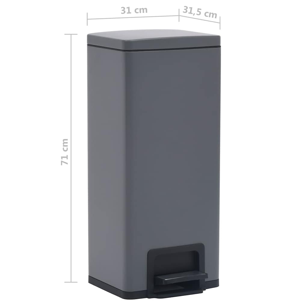 145972 vidaXL Dustbin with Pedal Anti-fingerprint 30L Grey Stainless Steel - 31 x 31.5 x 71 cm