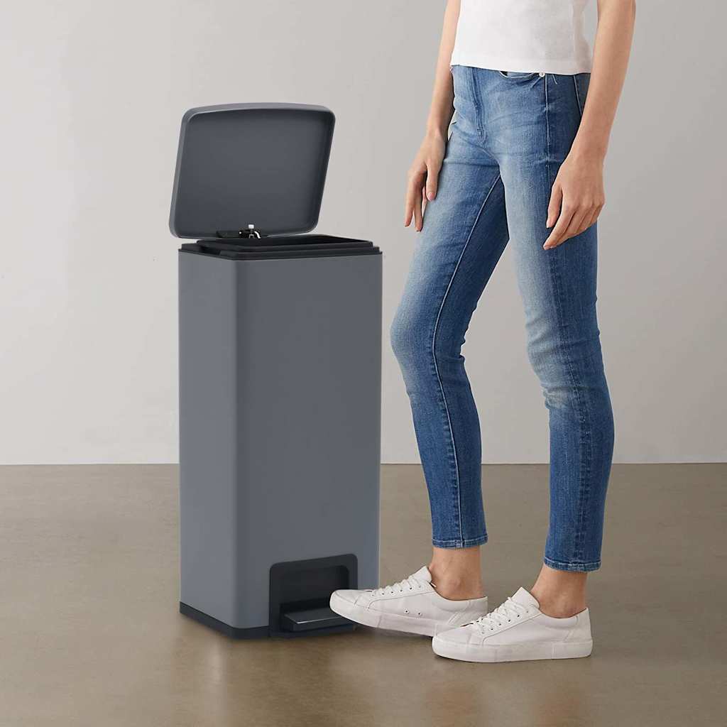 145972 vidaXL Dustbin with Pedal Anti-fingerprint 30L Grey Stainless Steel - 31 x 31.5 x 71 cm