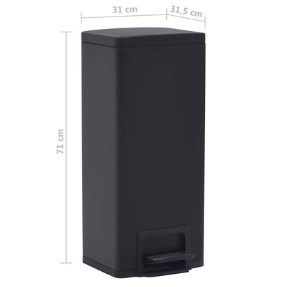 149573 vidaXL Dustbin with Pedal Anti-fingerprint 30L Black Stainless Steel - 31 x 31.5 x 71 cm