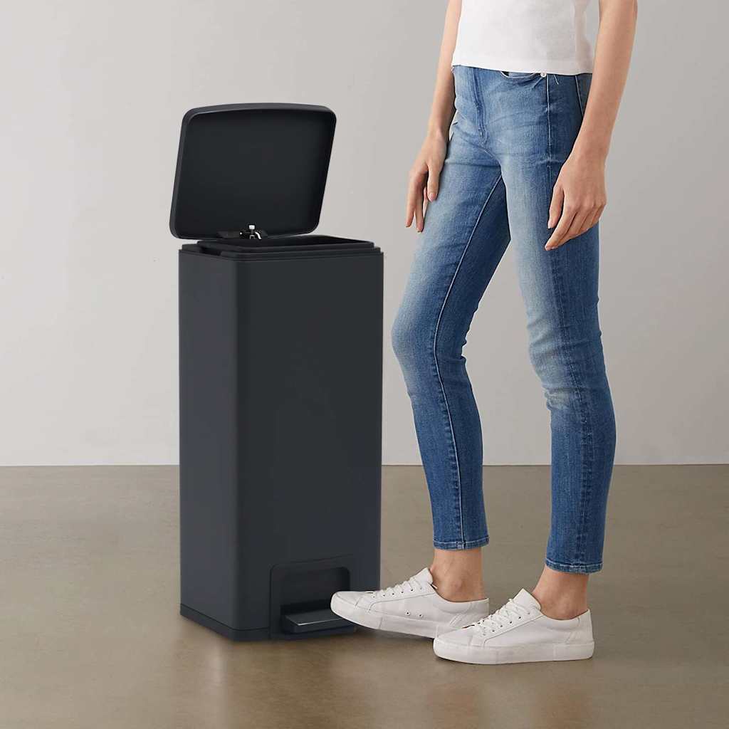 149573 vidaXL Dustbin with Pedal Anti-fingerprint 30L Black Stainless Steel - 31 x 31.5 x 71 cm