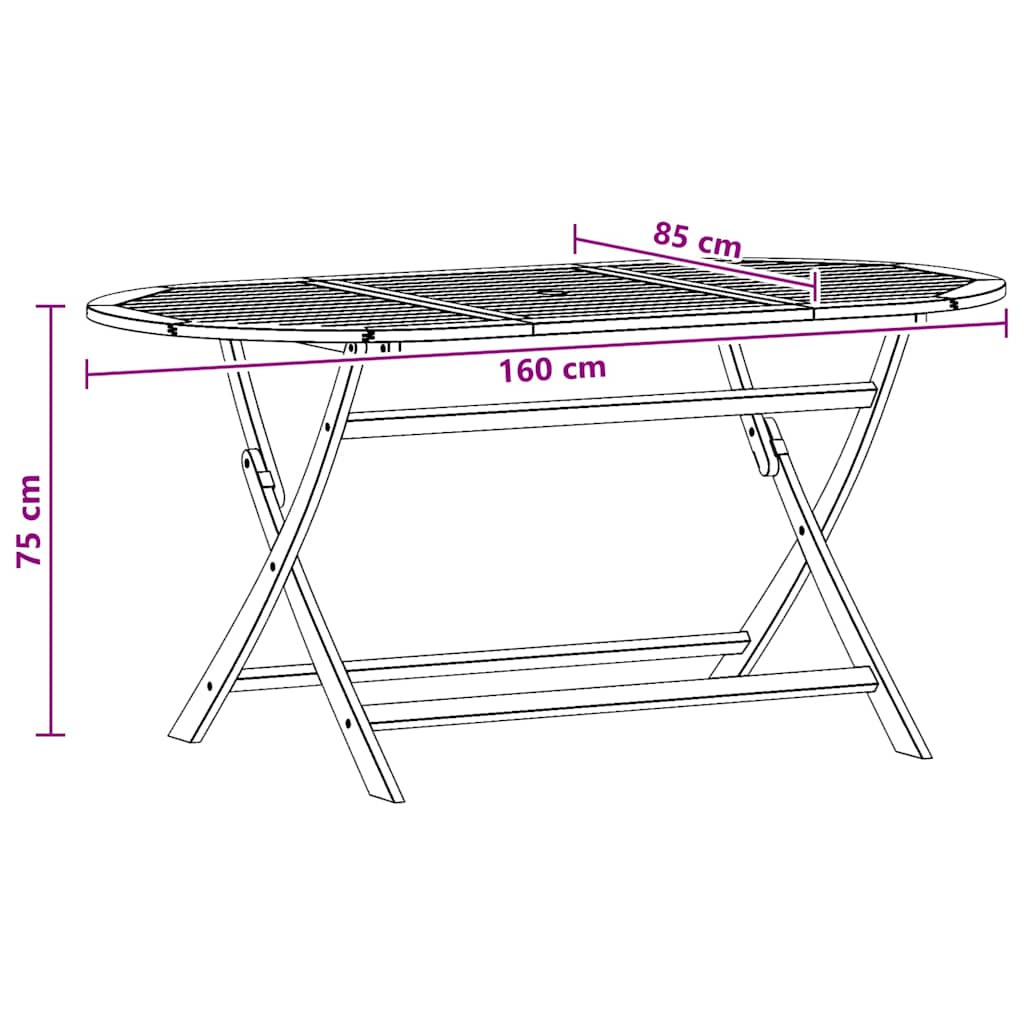 vidaXL Garden Table | Wood Brown | Solid eucalyptus wood | Medium | Foldable - 160 x 85 x 75 cm