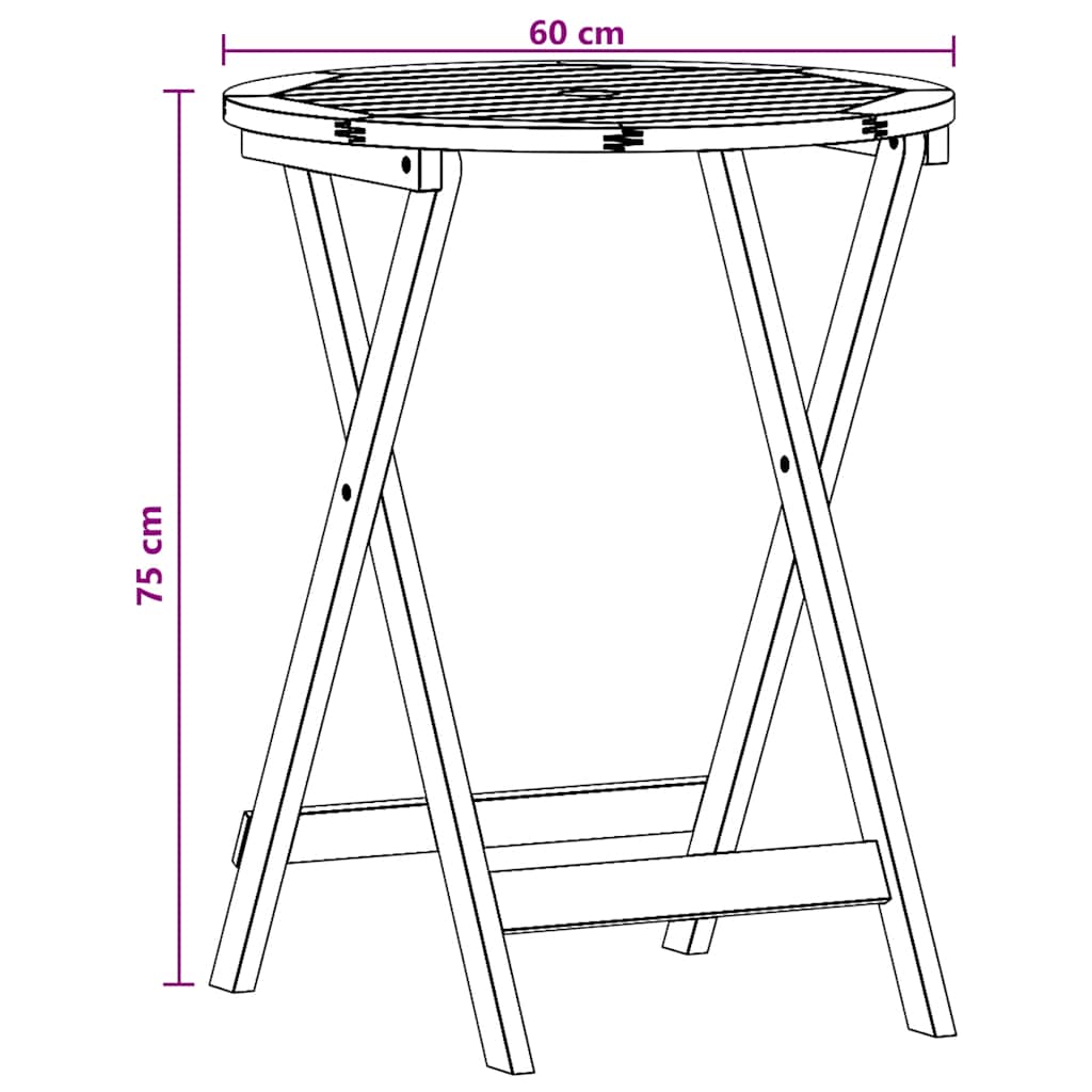 vidaXL Folding Garden Table Ø60x75 cm Solid Eucalyptus Wood - Brown