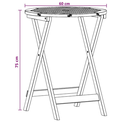 vidaXL Folding Garden Table Ø60x75 cm Solid Eucalyptus Wood - Brown