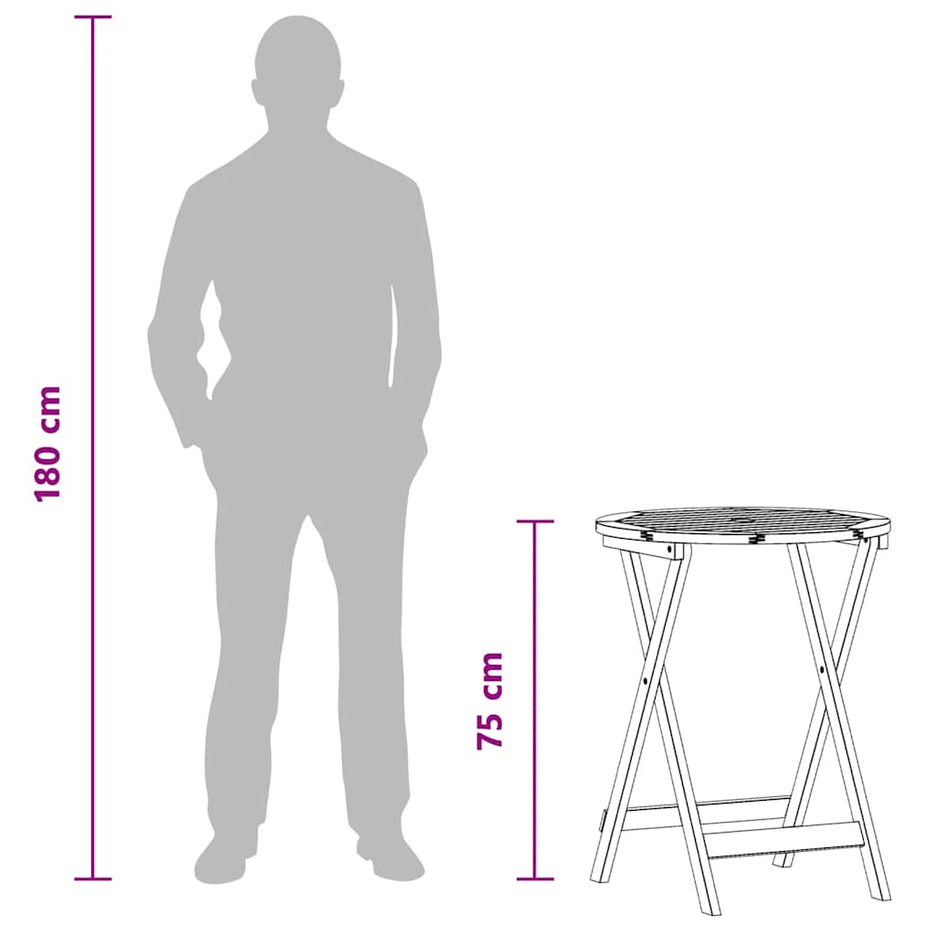 vidaXL Folding Garden Table Ø60x75 cm Solid Eucalyptus Wood - Brown